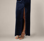 Sleeveless Velvet Draped Tuxedo Gown In Midnight 4