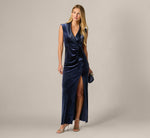 Sleeveless Velvet Draped Tuxedo Gown In Midnight 1