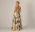 Strapless Origami Pleated Floral Print Gown In Ivory Yellow Multi 5