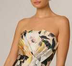 Strapless Origami Pleated Floral Print Gown In Ivory Yellow Multi 3