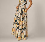 Strapless Origami Pleated Floral Print Gown In Ivory Yellow Multi 4