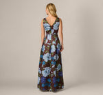 Petite Garden Floral Printed V Neck Mikado Gown In Brown Multi 5