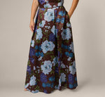 Plus Size Garden Floral Printed V Neck Mikado Gown In Brown Multi 4