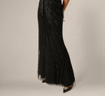 Cap Sleeve Bow Waist Deco Beaded Combo Gown In Black 4