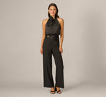 Satin Brooch Halter Combo Jumpsuit In Black 2