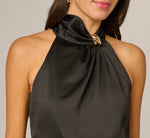 Satin Brooch Halter Combo Jumpsuit In Black 3