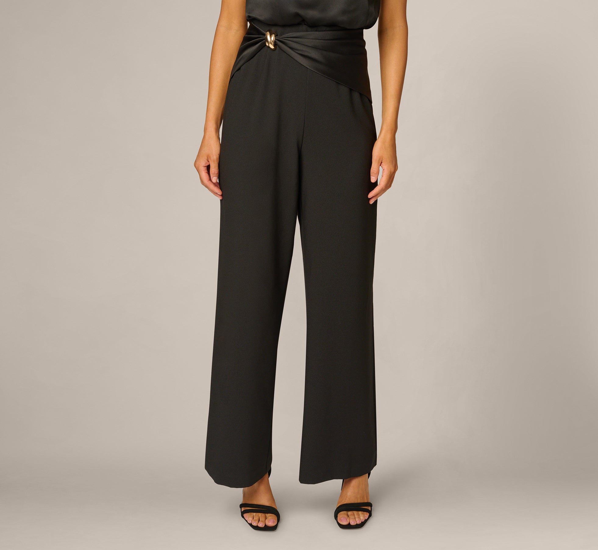 Black Satin Brooch Halter Combo Jumpsuit - Adrianna Papell