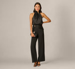 Satin Brooch Halter Combo Jumpsuit In Black 1