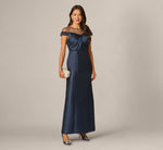 Cap Sleeve Illusion Pearly Beaded Mikado Gown In Midnight 1