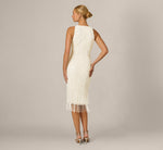 Linear Floral Beaded Fringe Hem Midi Dress In Ivory Pearl 5