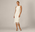 Linear Floral Beaded Fringe Hem Midi Dress In Ivory Pearl 2