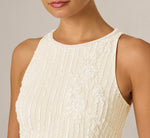 Linear Floral Beaded Fringe Hem Midi Dress In Ivory Pearl 4