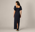 Split Sleeve Square Neck Column Gown In Midnight 5
