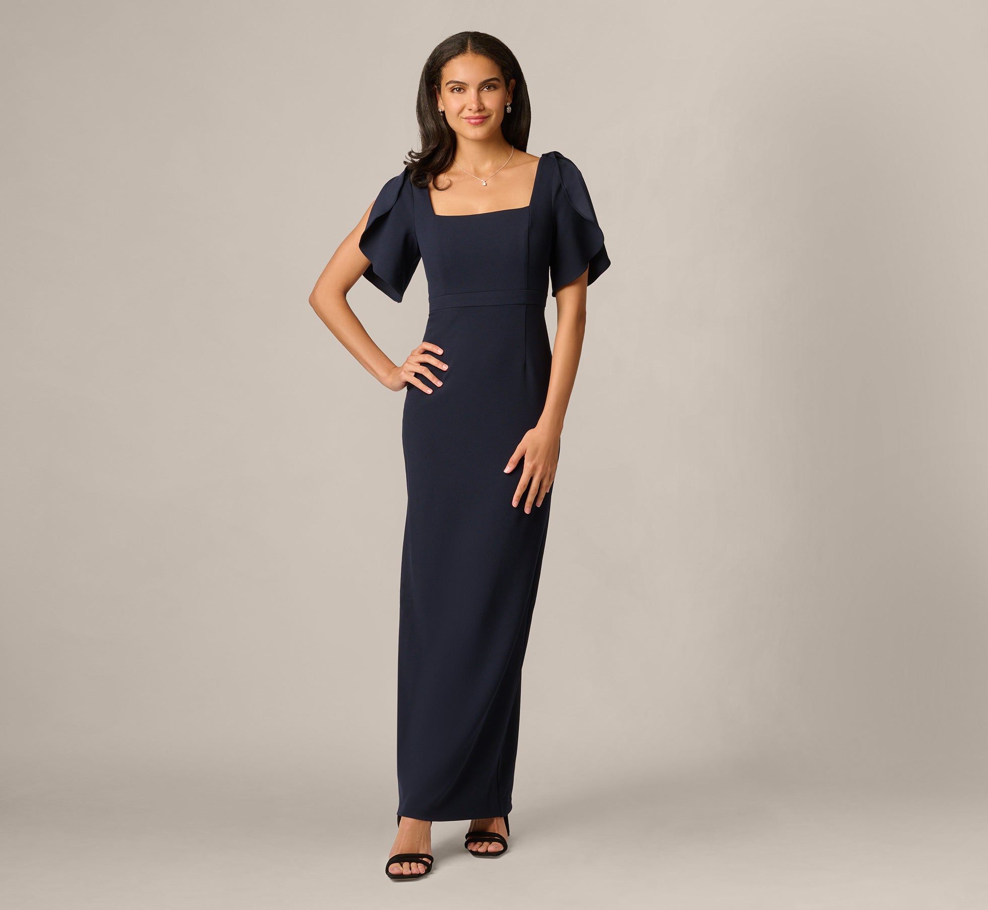 adrianna papell formal dresses sale Split Sleeve Square Neck Column Gown In Midnight, Midnight / Regular / 14 Sizing:Asian Size Texas Roadhouse Sweet Italian less-360-launched-days Gowns Make a lasting
