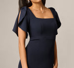 Split Sleeve Square Neck Column Gown In Midnight 3