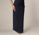 Split Sleeve Square Neck Column Gown In Midnight 4