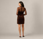 Long Sleeve Velvet Lace Sweetheart Illusion Cocktail Dress In Dark Brown 5