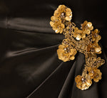 Long Sleeve Stretch Satin Beaded Drape Gown In Black 6