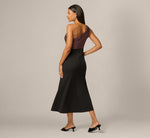 One Shoulder Shimmer Knit Combo Ankle Length Dress In Chocolate Black 5