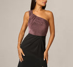 One Shoulder Shimmer Knit Combo Ankle Length Dress In Chocolate Black 4