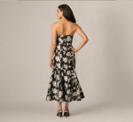 Strapless Floral Jacquard Ankle Length Trumpet Dress In Black Ivory 5