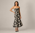 Strapless Floral Jacquard Ankle Length Trumpet Dress In Black Ivory 2