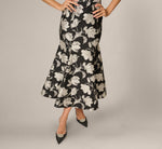 Strapless Floral Jacquard Ankle Length Trumpet Dress In Black Ivory 4