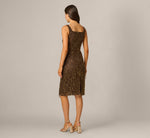 Square Neck Sequin Beaded Fringe Cocktail Dress In Chocolate 5