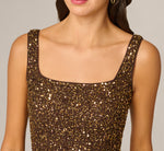 Square Neck Sequin Beaded Fringe Cocktail Dress In Chocolate 3