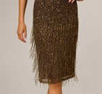 Square Neck Sequin Beaded Fringe Cocktail Dress In Chocolate 4