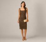 Square Neck Sequin Beaded Fringe Cocktail Dress In Chocolate 1