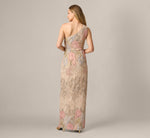 One Shoulder Floral Matelasse Column Gown In Blush Multi 5