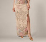 One Shoulder Floral Matelasse Column Gown In Blush Multi 4