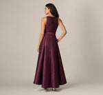 Beaded Collar Mikado Fit And Flare High Low Gown In Pinot Noir 5