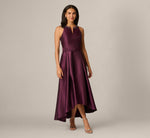 Beaded Collar Mikado Fit And Flare High Low Gown In Pinot Noir 2