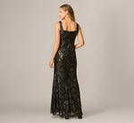 Metallic Baroque Scroll Velvet Burnout Gown In Black Gold 5