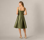 Square Neck Mikado Fit And Flare Midi Dress In Jungle Olive 5