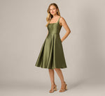 Square Neck Mikado Fit And Flare Midi Dress In Jungle Olive 2