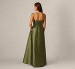 Strapless Fan Pleated Mikado Gown In Jungle Olive 5