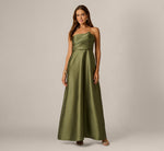 Strapless Fan Pleated Mikado Gown In Jungle Olive 2