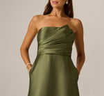 Strapless Fan Pleated Mikado Gown In Jungle Olive 3
