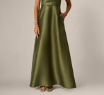 Strapless Fan Pleated Mikado Gown In Jungle Olive 4