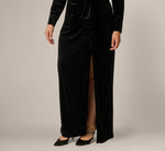 Plus Size Long Sleeve Velvet Tuxedo Gown In Black 4