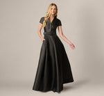 Cap Sleeve Belted Mikado Ballgown In Black 2