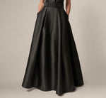 Cap Sleeve Belted Mikado Ballgown In Black 3