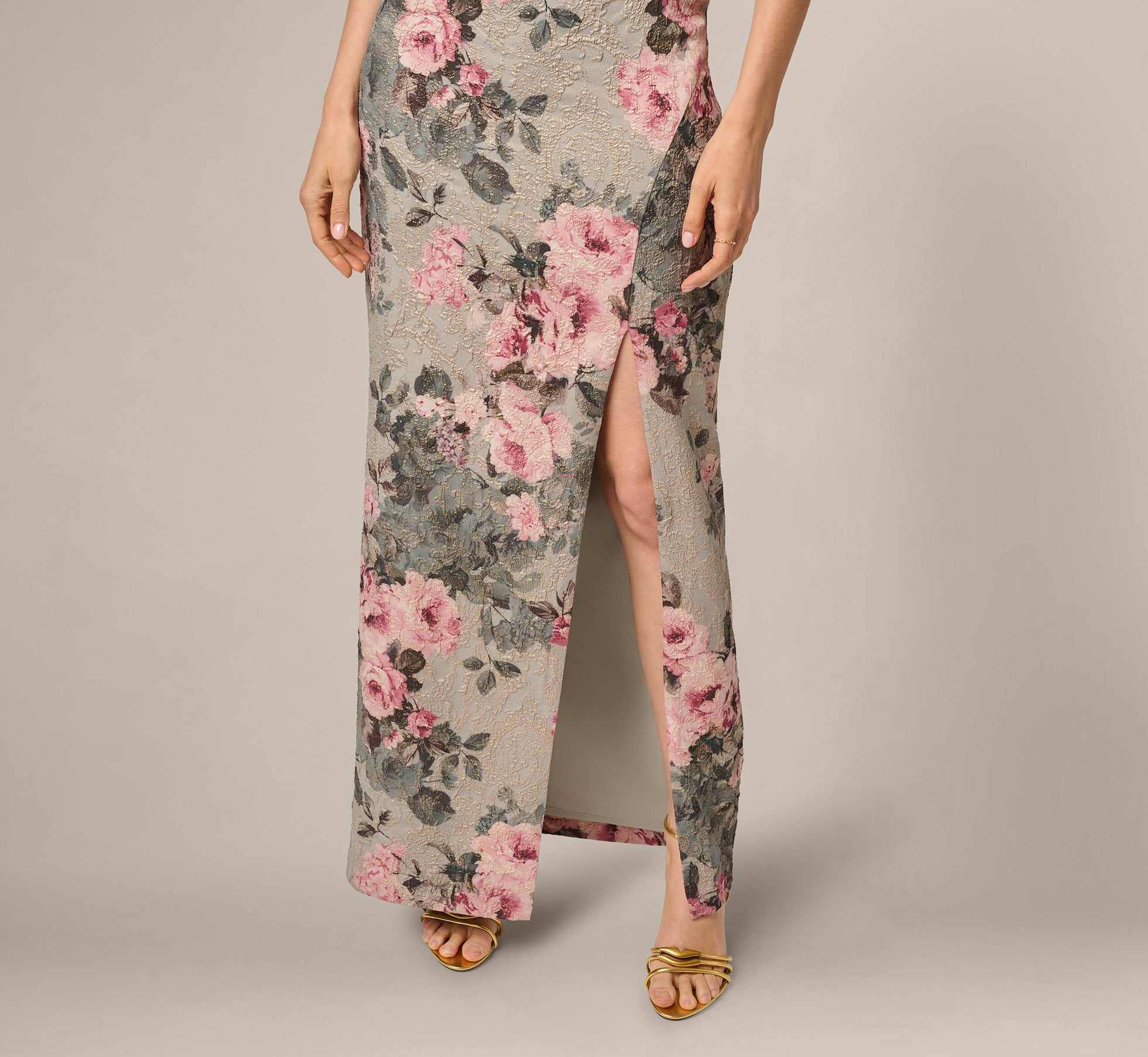 Multi Colored Strapless Floral Matelasse Column Gown - Adrianna Papell