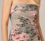 Strapless Floral Matelasse Column Gown In Slate Blush Multi 5