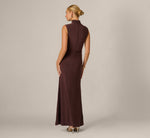 Draped Stretch Jersey Mockneck Gown In Dark Raisin 5