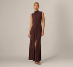 Draped Stretch Jersey Mockneck Gown In Dark Raisin 2
