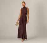 Draped Stretch Jersey Mockneck Gown In Dark Raisin 1